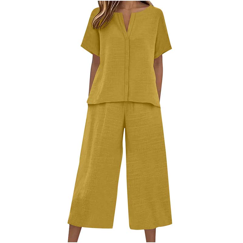 Women's Short Sleeve Top & Wide Leg Pants Set