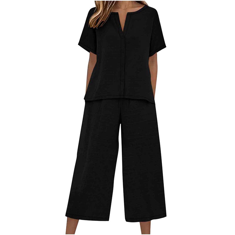 Women's Short Sleeve Top & Wide Leg Pants Set