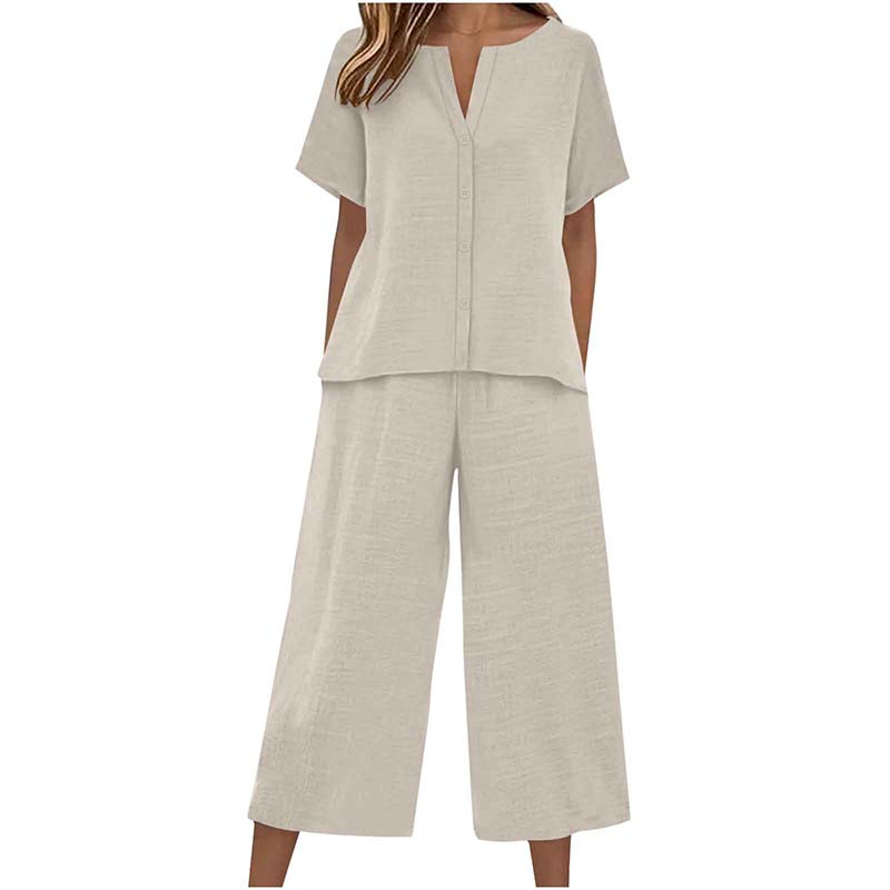 Women's Short Sleeve Top & Wide Leg Pants Set