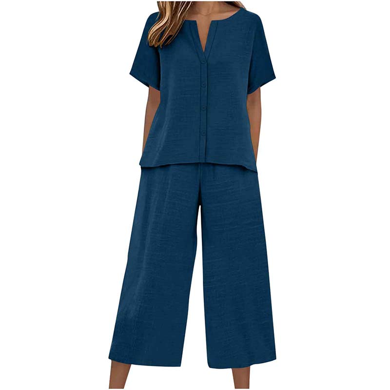 Women's Short Sleeve Top & Wide Leg Pants Set