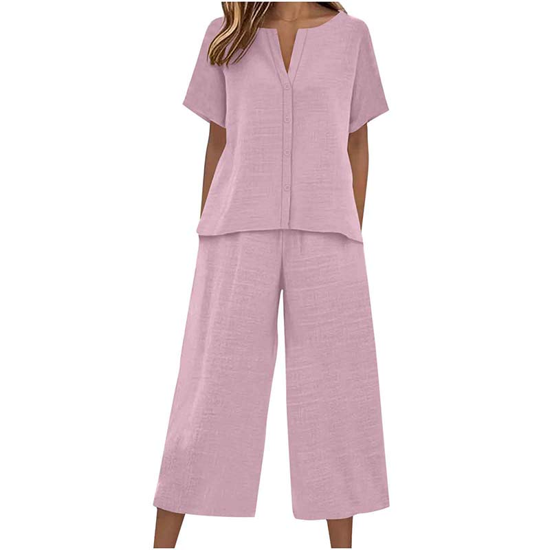 Women's Short Sleeve Top & Wide Leg Pants Set