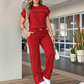 Women's Casual Short Sleeve Top & Wide Leg Pants Set