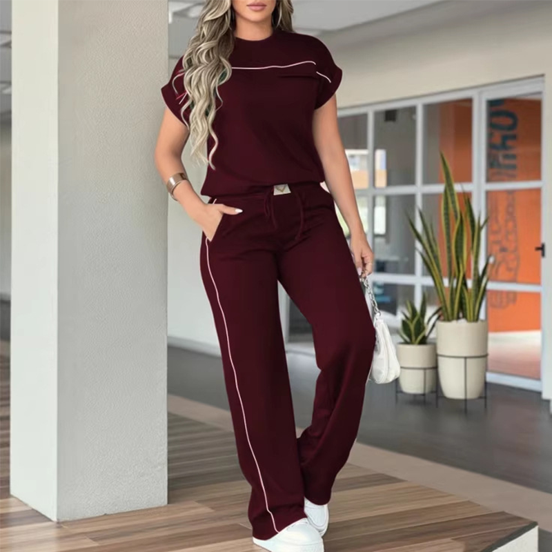 Women's Casual Short Sleeve Top & Wide Leg Pants Set