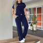 Women's Casual Short Sleeve Top & Wide Leg Pants Set