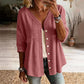 👚Women's V-Neck Lace Trim Button-Down Blouse– Elegant Everyday Top✨