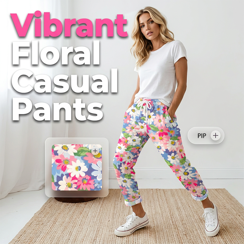 Women's Floral Print Drawstring Casual Pants