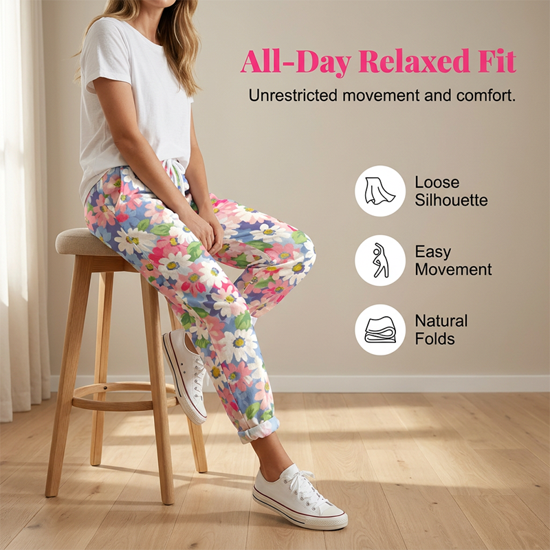 Women's Floral Print Drawstring Casual Pants