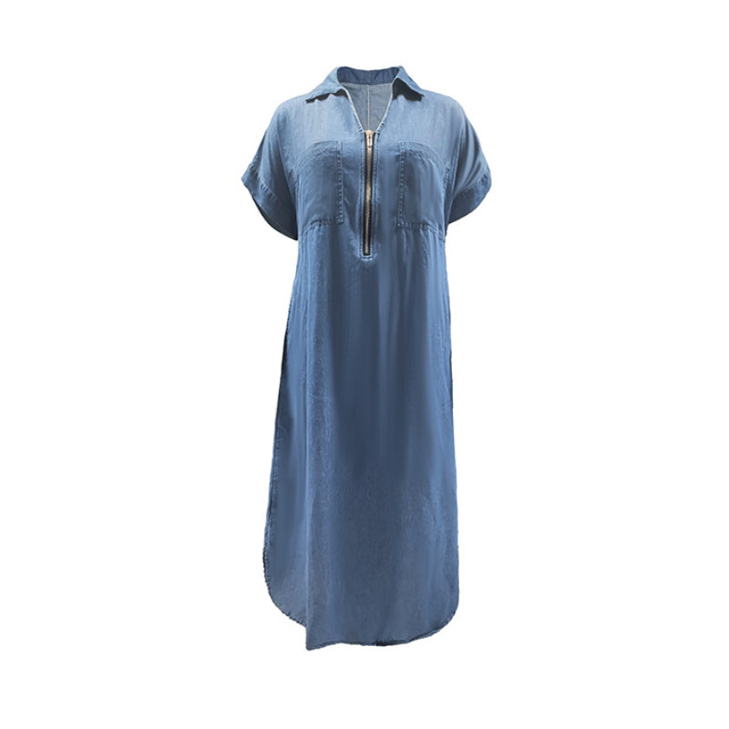 🔥55% Off Hot Sale🚀Free Elegant Gift🎁Women's V-Neck Zip-Up Denim Maxi Dress👗