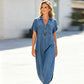 🔥55% Off Hot Sale🚀Free Elegant Gift🎁Women's V-Neck Zip-Up Denim Maxi Dress👗
