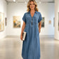 🔥55% Off Hot Sale🚀Free Elegant Gift🎁Women's V-Neck Zip-Up Denim Maxi Dress👗