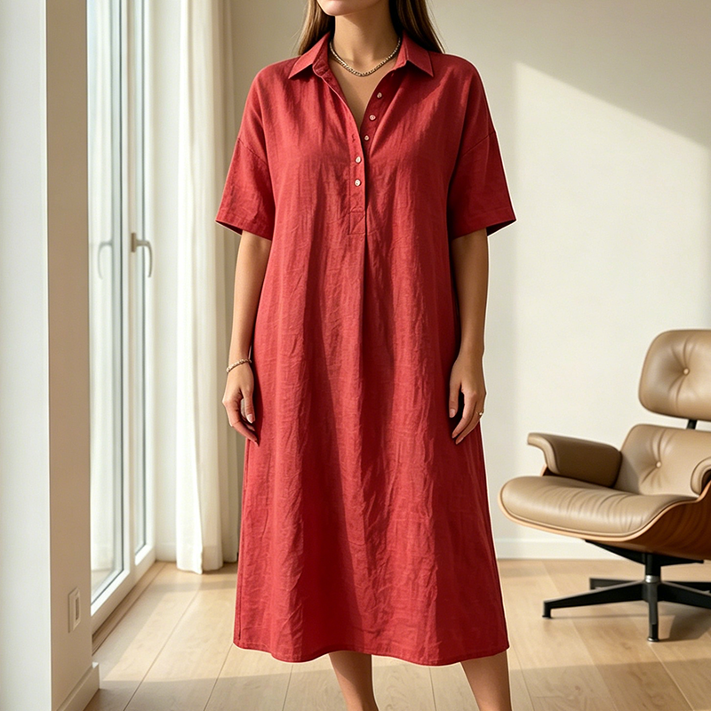 Women's Casual Linen Blend Shirt Dress