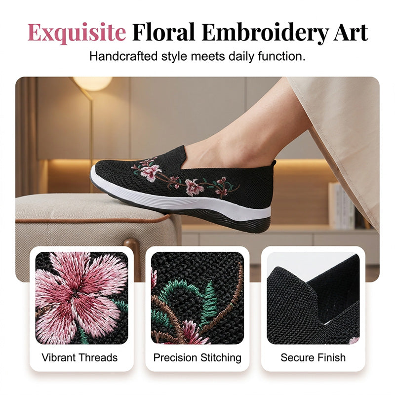 Women's Floral Embroidered Mesh Slip-On Shoes