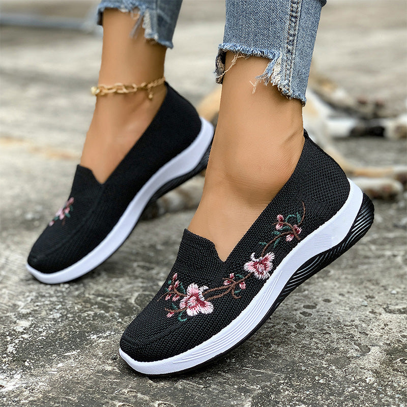 Women's Floral Embroidered Mesh Slip-On Shoes