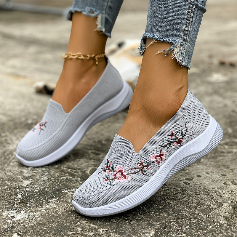 Women's Floral Embroidered Mesh Slip-On Shoes