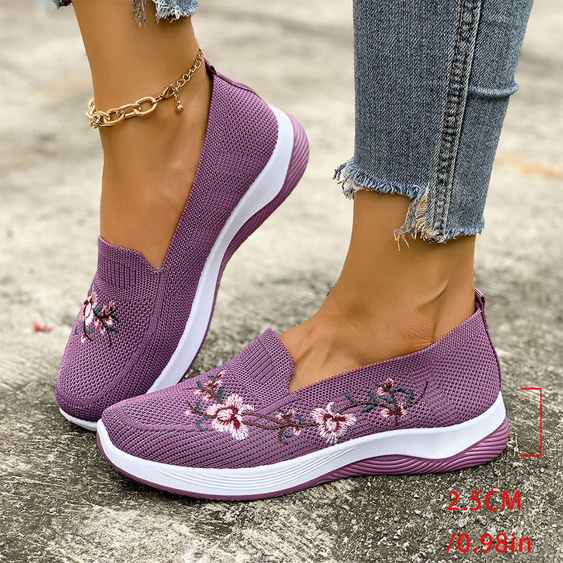Women's Floral Embroidered Mesh Slip-On Shoes