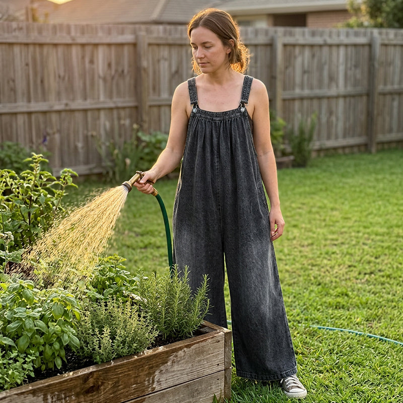 Women's Casual Wide-Leg Denim Jumpsuit