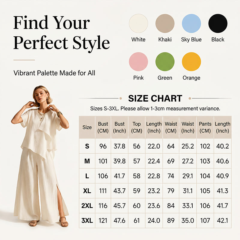 👚👖Women's Asymmetric Top & Slit Wide-Leg Pants Set– Elegant Statement Co-ord ✨