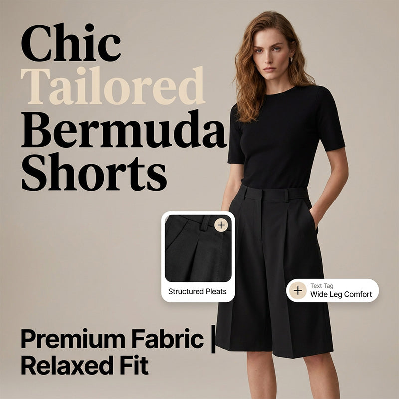 Exclusive 50% OFF | Women's High-Waist Tailored Bermuda Shorts | Pleated Front & Breathable Summer Fit | Chic Office to Weekend Loose Trousers