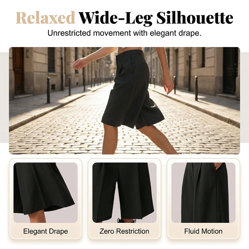 Exclusive 50% OFF | Women's High-Waist Tailored Bermuda Shorts | Pleated Front & Breathable Summer Fit | Chic Office to Weekend Loose Trousers