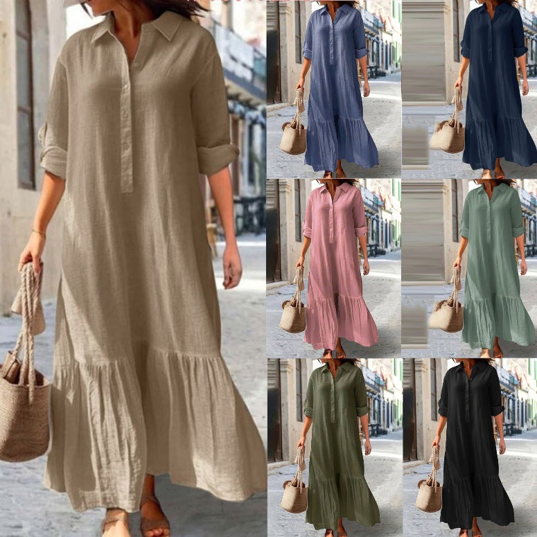 📢📢50% OFF !! ⏰Women's Vintage Lapel Neck Long Dress