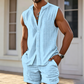 ☀️ Men’s Sleeveless Linen Blend Set — Breathable 2-Piece Beach & Casual Outfit with Shorts