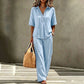 Women's Button-Up Top & Wide-Leg Pants Set