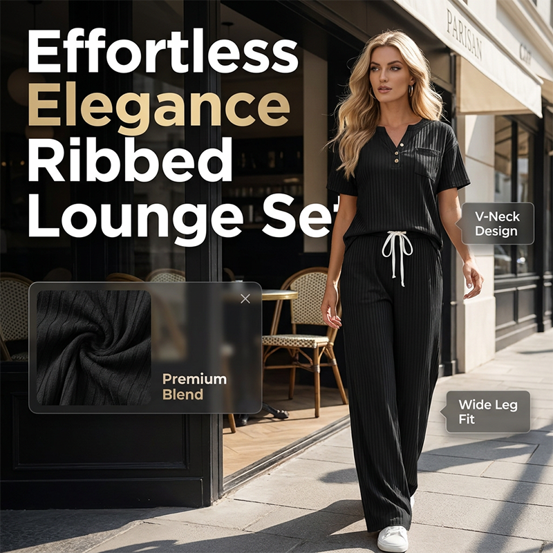 Women's Ribbed Knit Top & Pants 2-Piece Set