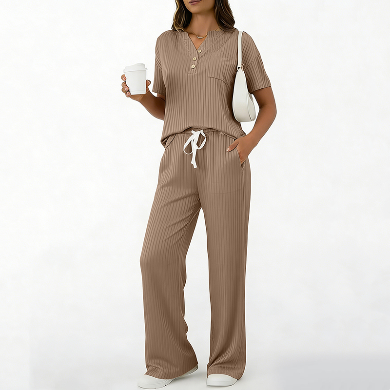 Women's Ribbed Knit Top & Pants 2-Piece Set