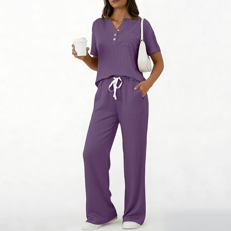 Women's Ribbed Knit Top & Pants 2-Piece Set