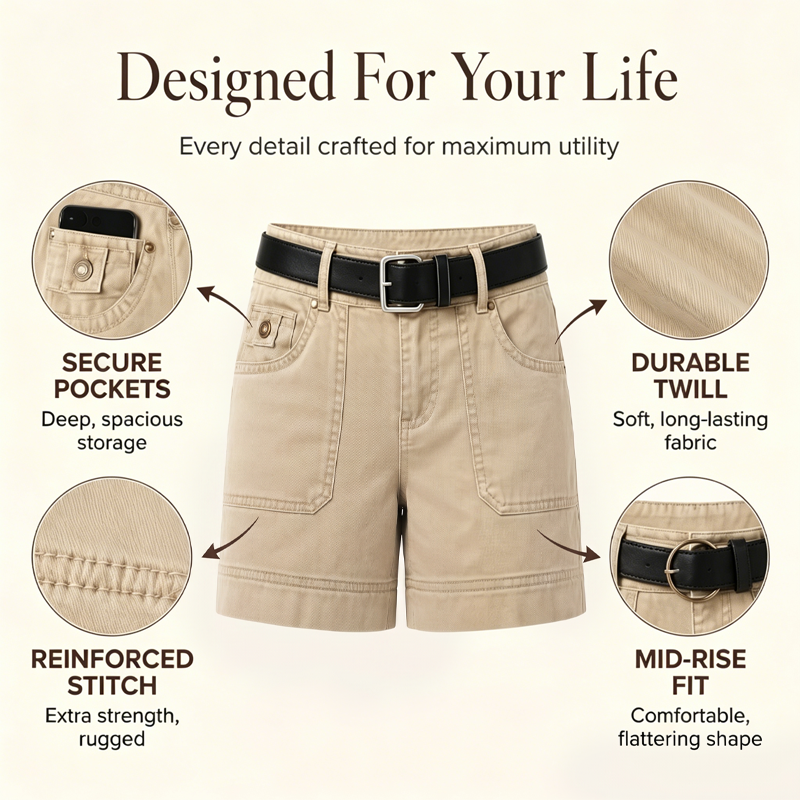 🎉 LIMITED TIME 50% OFF! 🩳 Women's Casual Stretch Shorts with Utility Pockets – Comfort Fit & Practical Storage 🌿