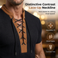 Men’s Waffle Knit T-Shirt Contrast Lace Up Casual Short Sleeve Tops