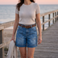 📢📢50% OFF !! ⏰Women's Mid-Rise Bermuda Denim Shorts with Pockets