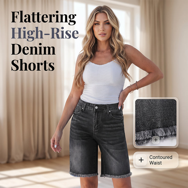 🎁2026 New Arrivals 50% OFF💥Women's Casual High Waisted Fringed Denim Shorts – Stretchy & raw hem – Perfect for summer, beach or casual outings – comfortable and trendy 🏖️✨