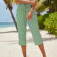 Women's Striped Cotton Linen Capri Pants with Pockets