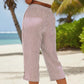 Women's Striped Cotton Linen Capri Pants with Pockets