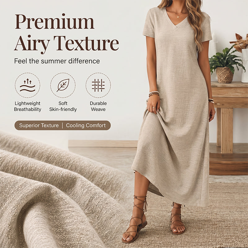 Women's Short Sleeve V-Neck Maxi Dress