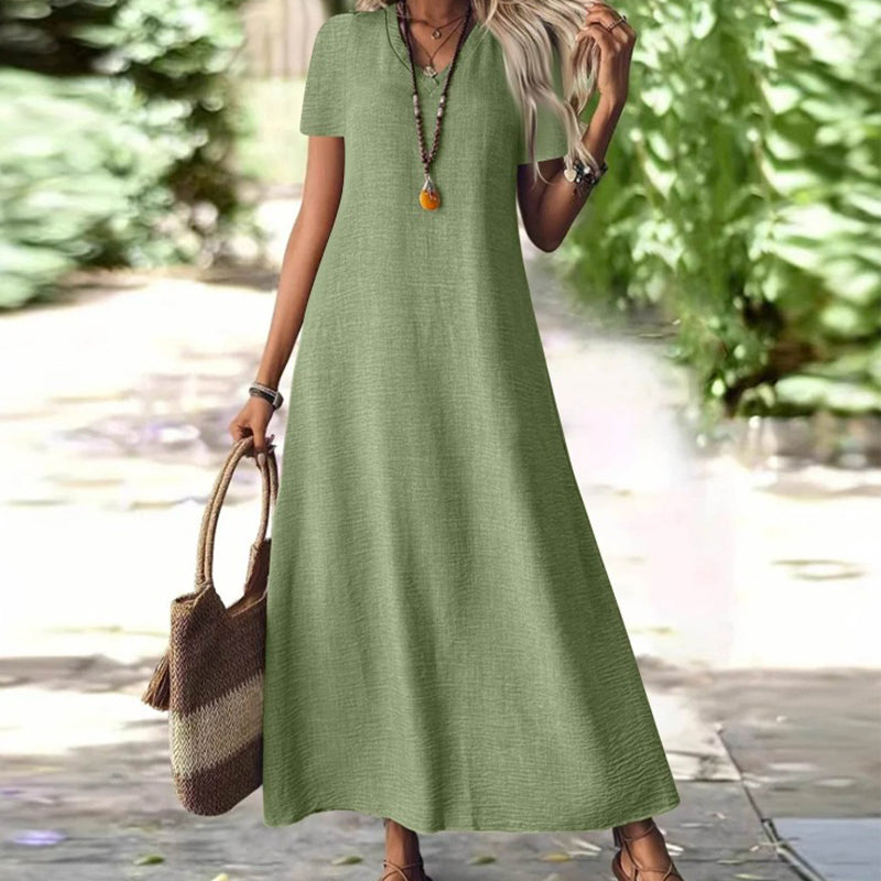 Women's Short Sleeve V-Neck Maxi Dress