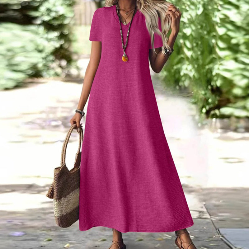 Women's Short Sleeve V-Neck Maxi Dress