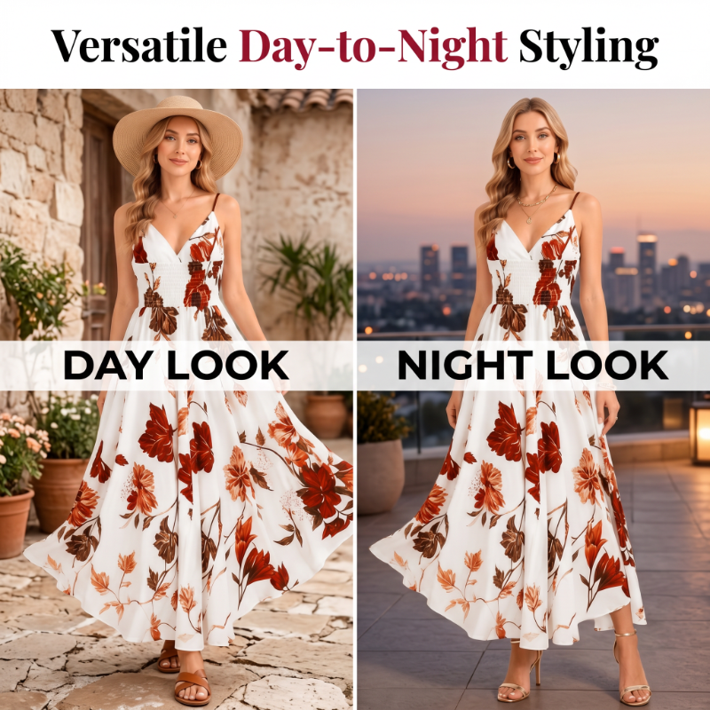 🎉 LIMITED TIME 50% OFF! 👗 Women's Printed Spaghetti Strap Maxi Dress – Floral Print & Adjustable Straps 🌸