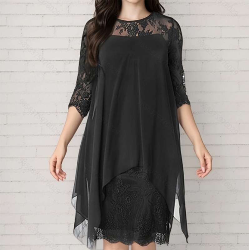 🎁Hot Sale🎁65% OFF💥Women's Elegant High-Low Hem Lace Overlay Dress