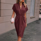 Women's Elegant V-Neck Ruched Dress