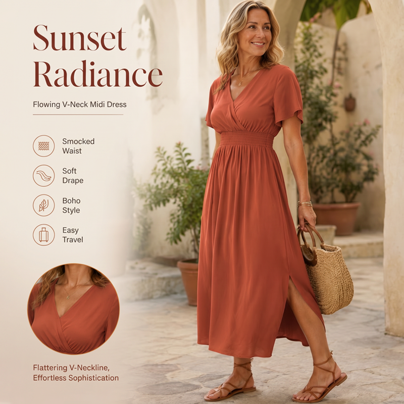 🎁2026 New Arrivals 60% OFF💥Women's Summer V-Neck Side Slit Maxi Dress