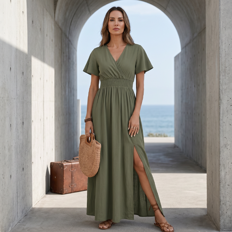 🎁2026 New Arrivals 60% OFF💥Women's Summer V-Neck Side Slit Maxi Dress