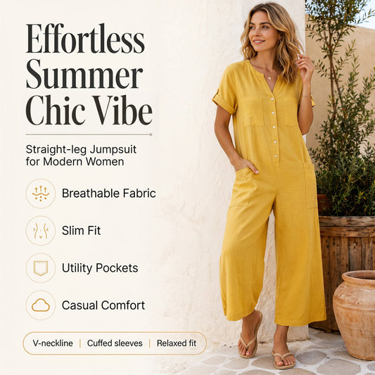 🌿Women's Casual Short Sleeve Wide-Leg Jumpsuit