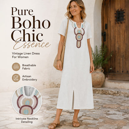 Women's Embroidered Maxi Dress with Front Slit