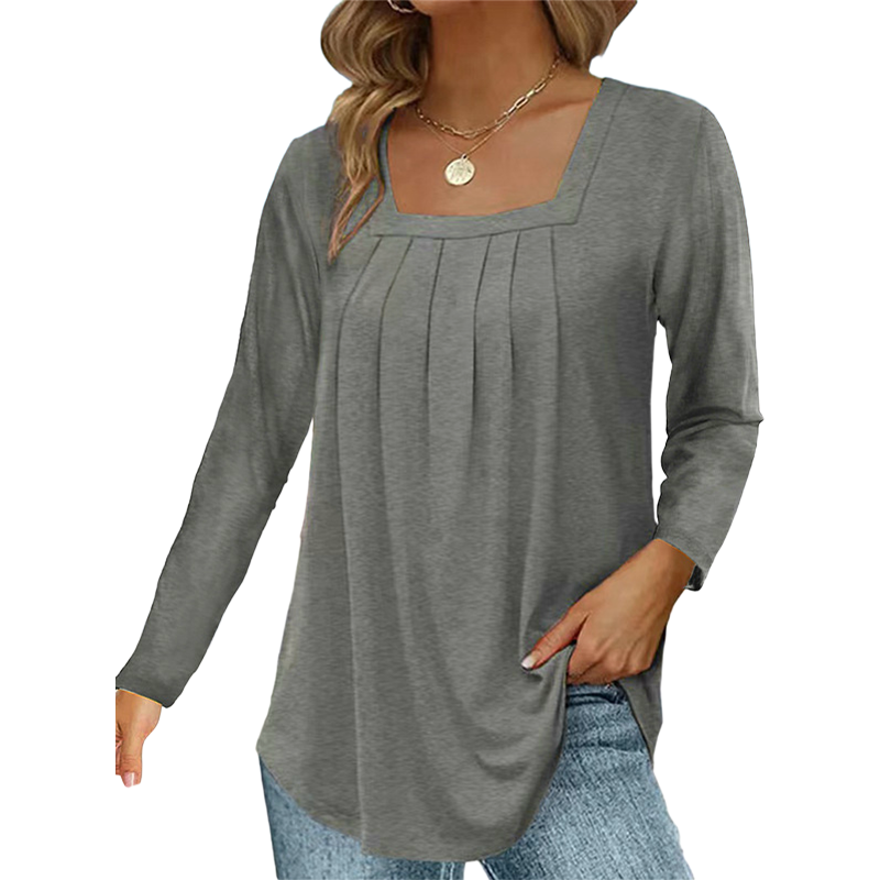🔥Only £12.99 Last Day Promotion!🎁🌿 Cotton Elegant Pleated Square Neck Top
