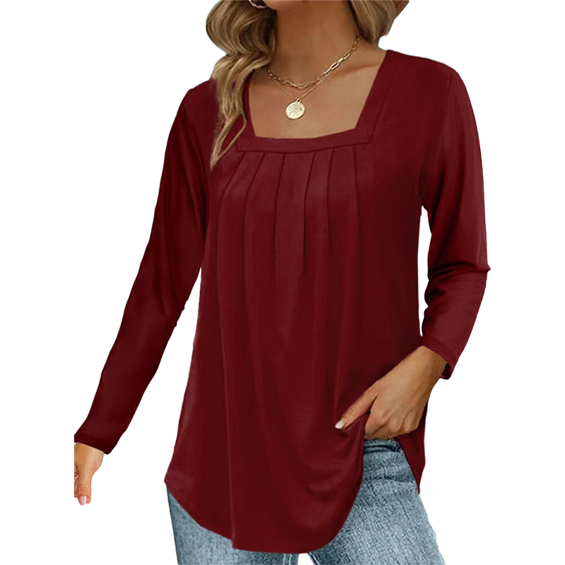 🔥Only £12.99 Last Day Promotion!🎁🌿 Cotton Elegant Pleated Square Neck Top