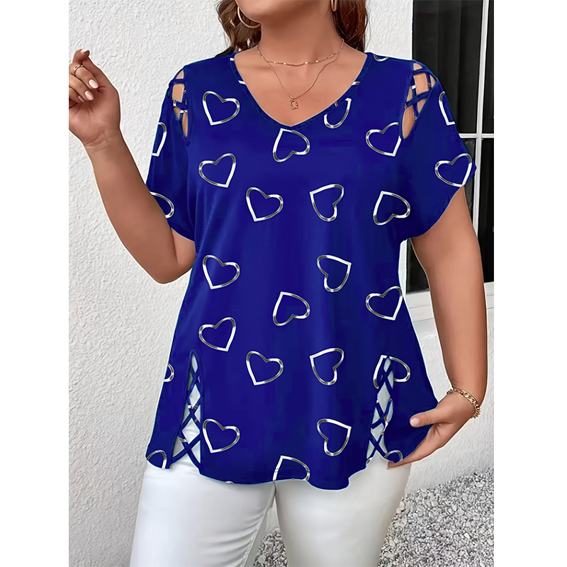 📢📢40% OFF !! ⏰Women’s Heart Print V-Neck Top