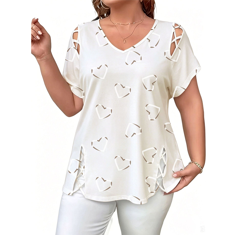 📢📢40% OFF !! ⏰Women’s Heart Print V-Neck Top