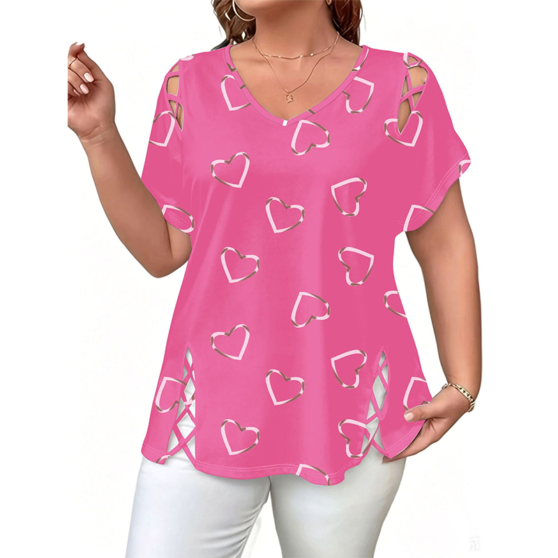 📢📢40% OFF !! ⏰Women’s Heart Print V-Neck Top